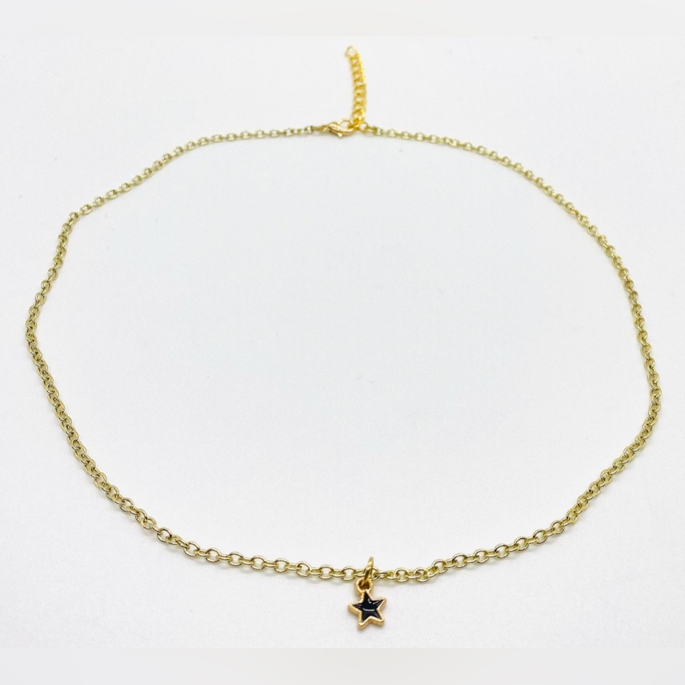Black Enamel Star Charm Gold Chain Necklace Boho Eclectic Y2K Whimsigoth Preppy - Picture 5 of 7